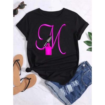 Letter Combination Fashion Women's T-shirt Nail Polish Letter Font Short Sleeve Top Women's T-shirt