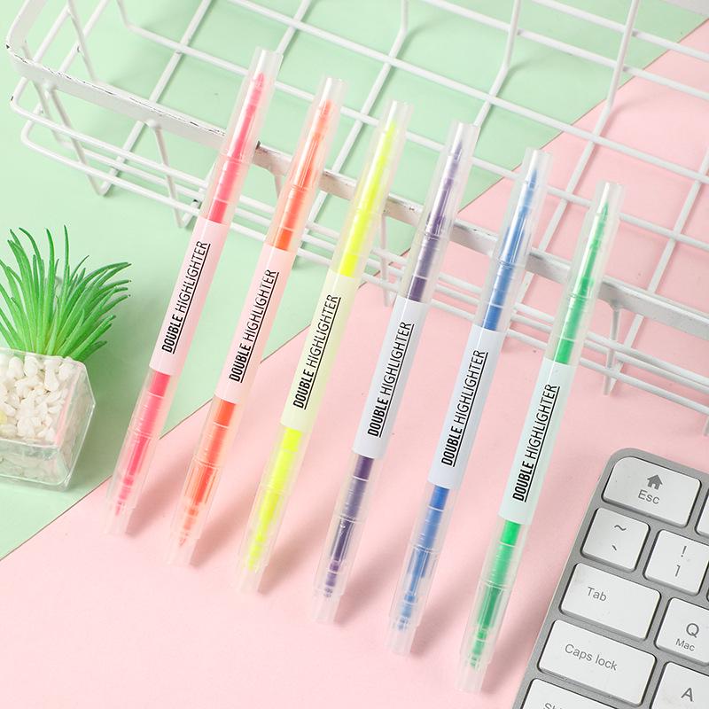 Creative Pastel Dual-Color Double-Head Highlighter for Students and Journaling