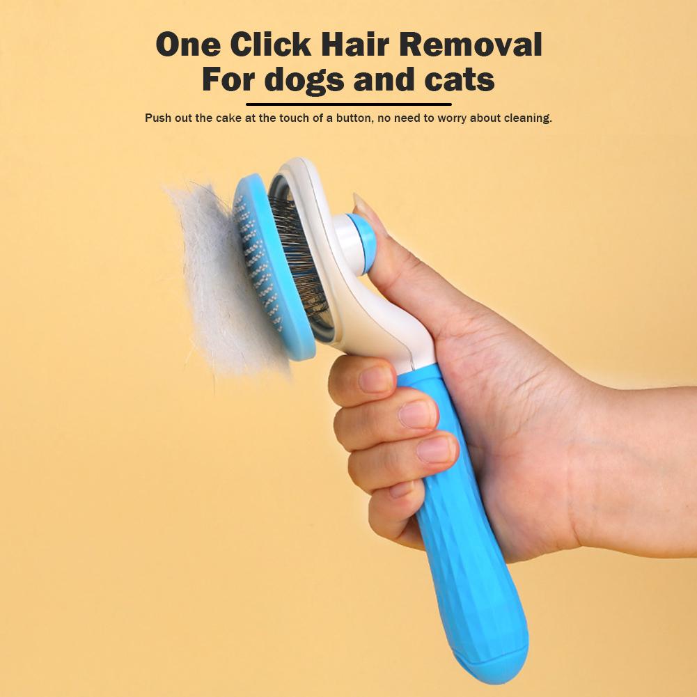 Pet Cats Dogs Massage Brush Self Cleaning Hair Dematting Comb Multifunctional with Release Button for Shedding and Grooming