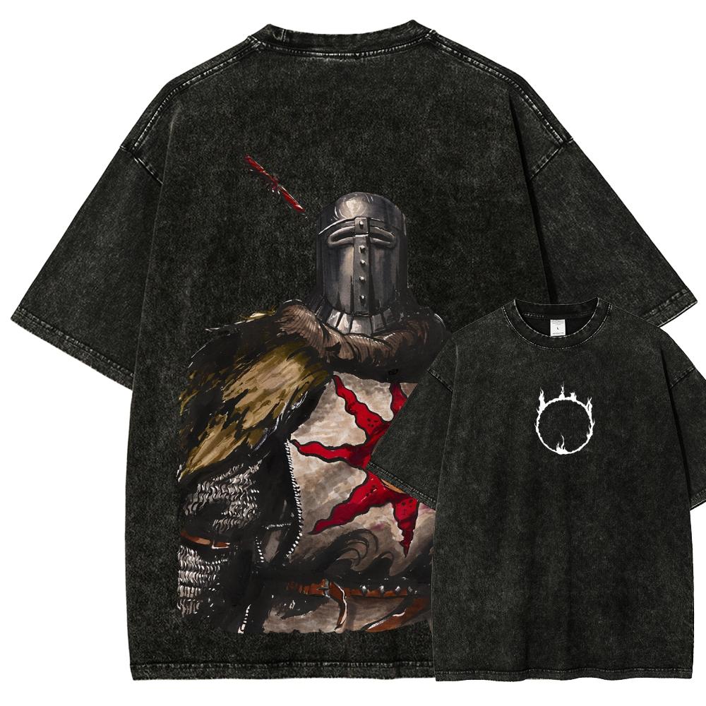 Hot Sale Action Game Peripherals Dark Souls Graphic Print T-shirt Men Women Loose Casual Oversized Vintage Washed O-neck Cotton Top Summer New Tee