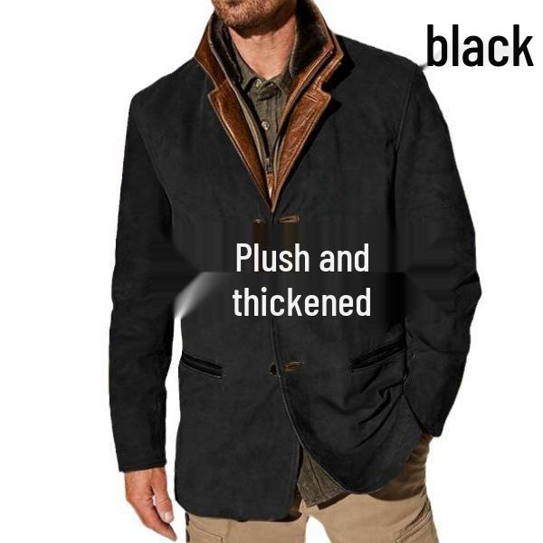Spring/Autumn Men's Retro Patchwork Jacket - European/American Style Casual Lapel Coat