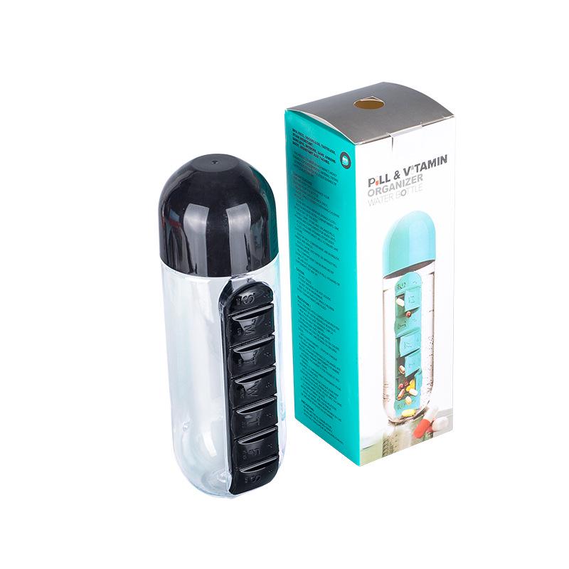 

2-in-1 Transparent Water Bottle with Pill Box for Outdoor Use 600ml