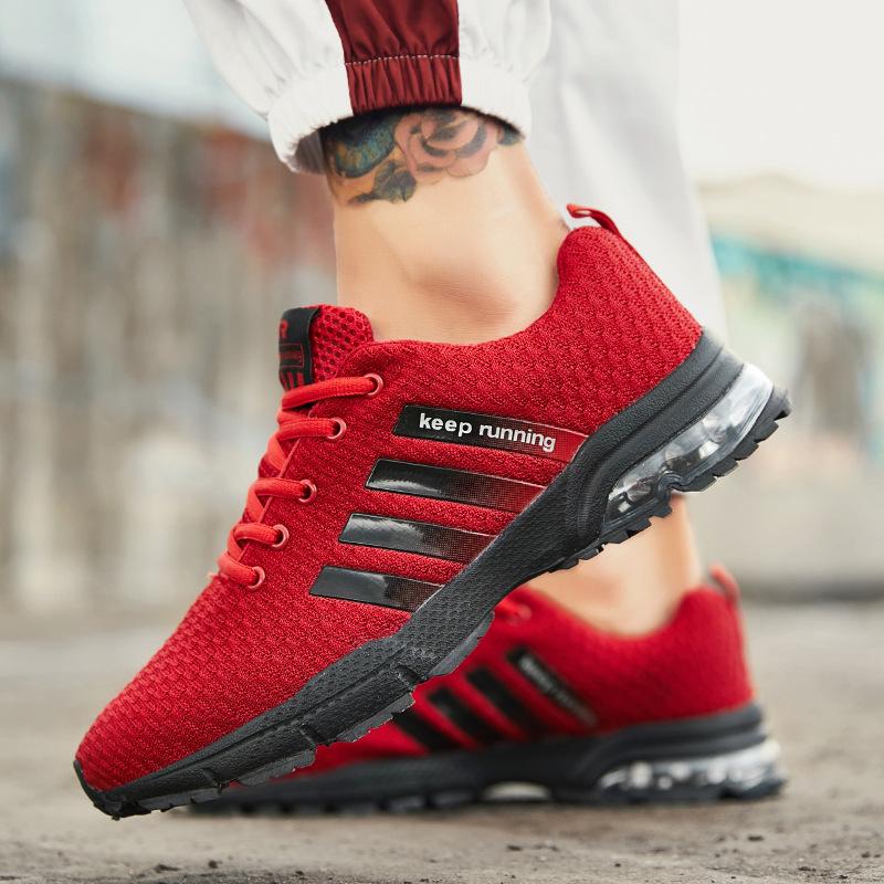 Men's Running Shoes, Low Top Fly Woven Mesh Fabric, Lightweight Air Cushion, Spring Casual Sports Shoes, Large Size
