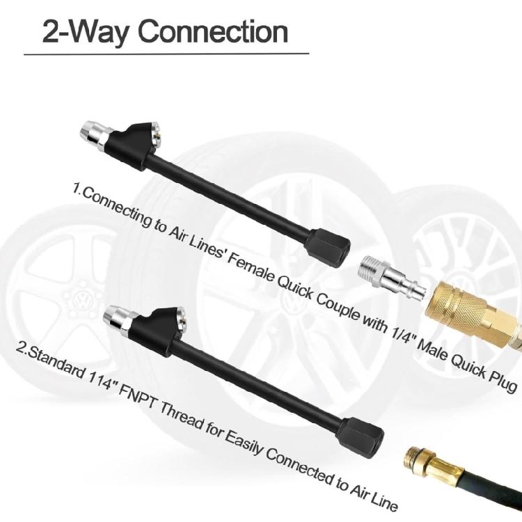 Car 1/4" FNPT Extended Reach Double Head Air Chuck Tyre Chuck Motorcycle Air Inflator Deflator Tire Repair Tool