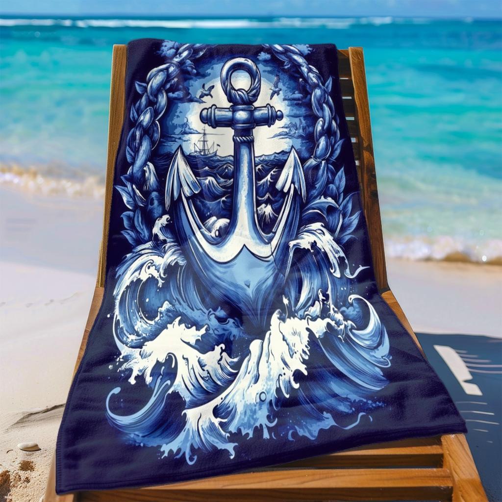 Nautical Anchor Beach Towel Print Sand Proof Quick Dry Microfiber For Beach Travel Swimming Diving Surfing Yoga Camping Style