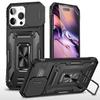 Military-Grade Armor Phone Case with Slide Camera Cover & 360° Rotating Magnetic Stand for iPhone 16 15 14 13 Shockproof Hybrid Car Mount Compatible