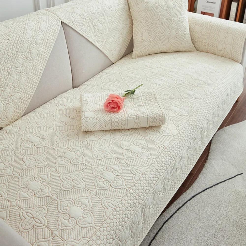 Pure Cotton Sofa Cushion Anti-slip Embroidered Sewing Pad Cream Color Cotton Quilted Fabric Direct Manufacturer Wholesale
