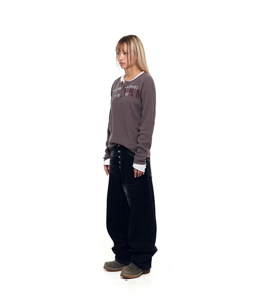 AAKAM Side Washed Button Denim Pants (Black)