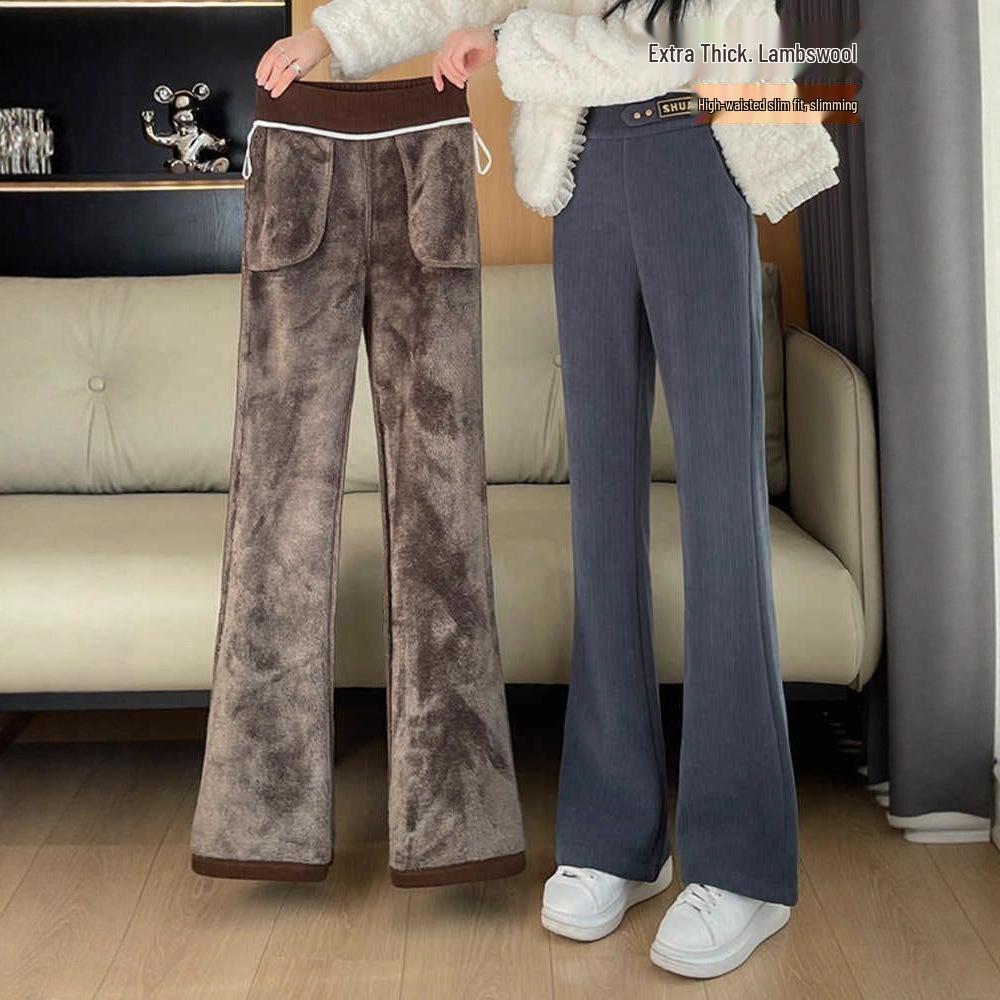 

Women s Velvet Corduroy Narrow Flare Pants - Spring/Winter 2025 Style: Straight Leg, Casual, Plus Size M сірий колір
