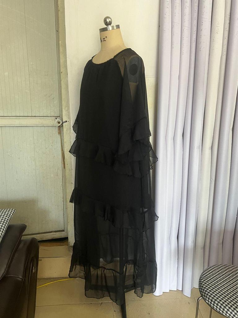 2026 Women's Chiffon Irregular Long Dress with Cape Sleeves and Wide Hem for European & American Holiday Style