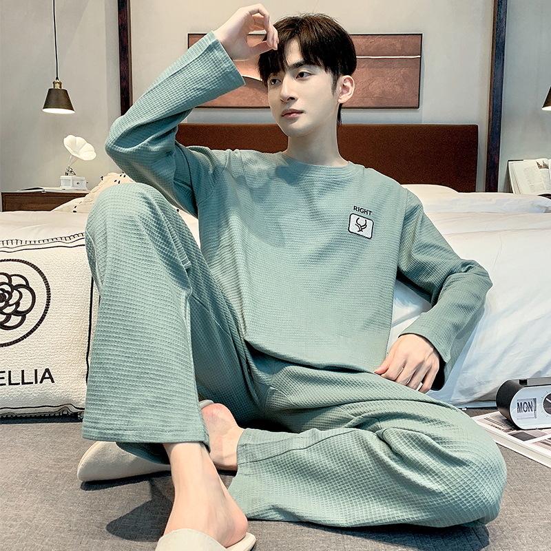Men's Korean-Style Cotton Pajamas - Long Sleeve, Casual, Seasonal Homewear
