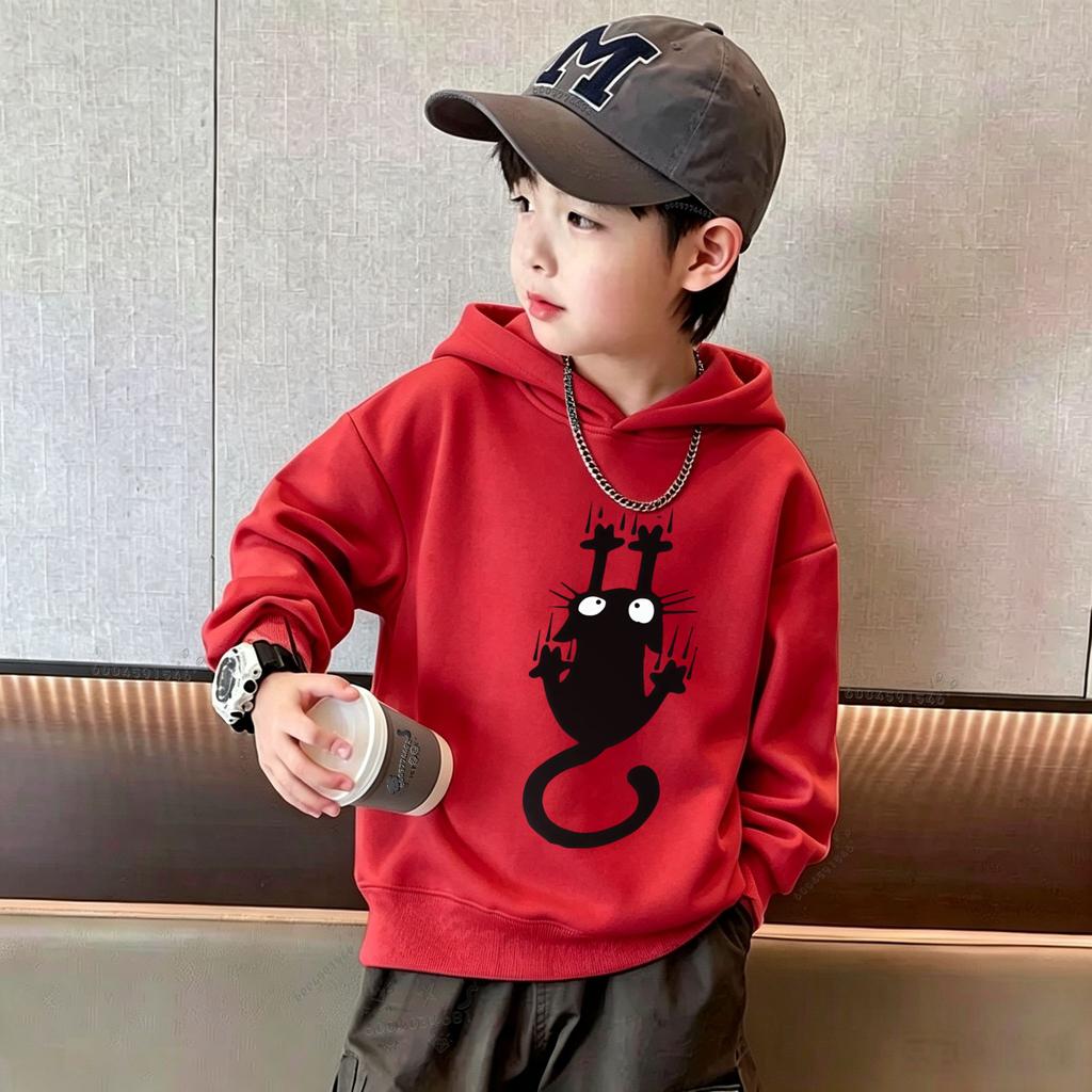 Y2K Kids Hoodie Sweatshirt Funny Upside Down Black Cat Print Long Sleeve Pullover