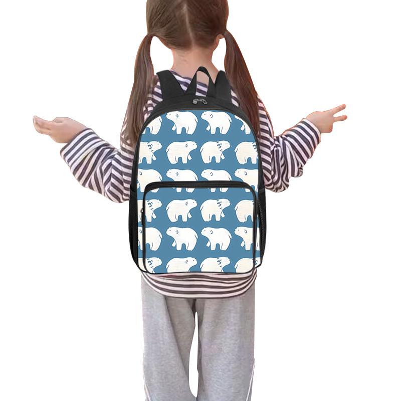 Polar Bear Pattern Square Front Pocket Backpack for Boy and Girls Best Gifts 2D Flat Cartoon SchoolBags for Children