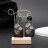 Fashion Black Plate Geometric Rectangle White Flower Printed Vintage Acrylic Earrings for Women