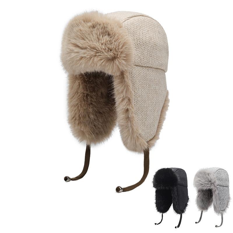 Acrylic plush wool hat, cold hat, fashionable and simple, showing face, small woman, warm ear protection in winter