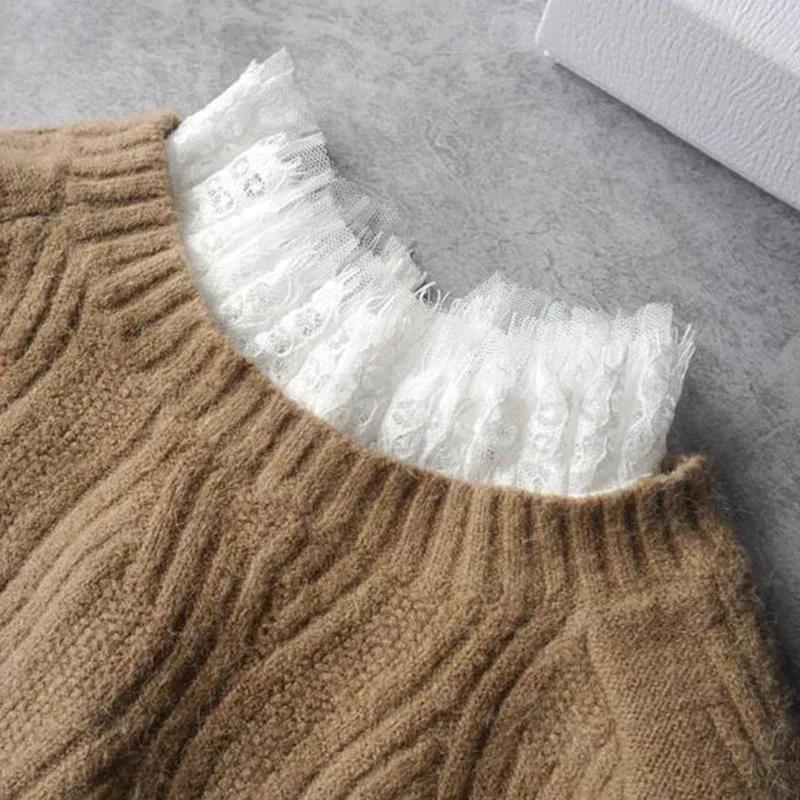 Lace Novelty Fake Collar for Women Shirt Front Ties Detachable Collar Stand Dress Sweater Girls False Collar