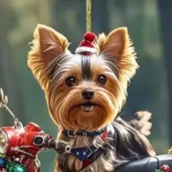 Christmas Dog Car Ornament 2D Flat Acrylic Pendant Rearview Mirror Charm Lifelike Puppy Car Ride Decor Puppy Lover Gift