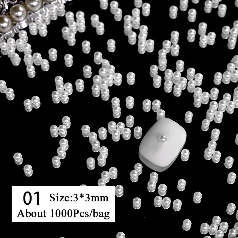 White Pearls Nail Beads DIY Manicure 3D Nail Art Decoration Rhinestone Half Round Mixed Size Beige Flatback Nail Material Supply