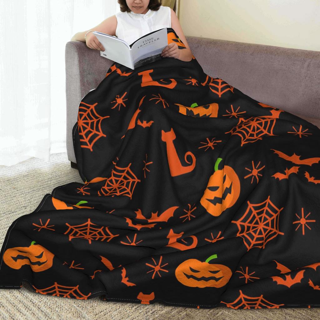 Halloween pumpkin ghosts and black cats Blankets Multi-function Flannel Sofa Throw Blanket for Couch Bedding Travel Throws Quilt
