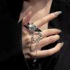 Y2K Little Devil Heart Wing Ring for Women Men Gothic Dark Cross Chain Pendant Love Crystal Opening Two Fingers Fashion Jewelry