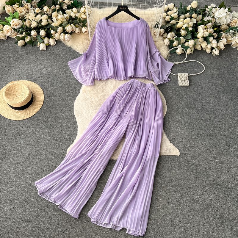 

Retro Hepburn Style Female Summer Drape Fashion Suit Purple One size