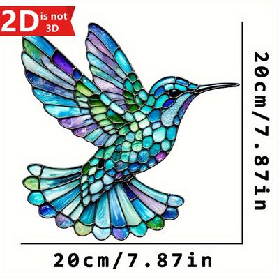 Ice Blue Hummingbird Sun Catcher, Colored Glass for All-season Decor. A Unique Window and Wall Gift.