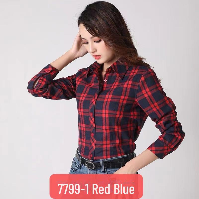 

Женская рубашка свободного покроя с длинными рукавами в корейском стиле в клетку на весну/лето 5XL 7799-1 красный/синий