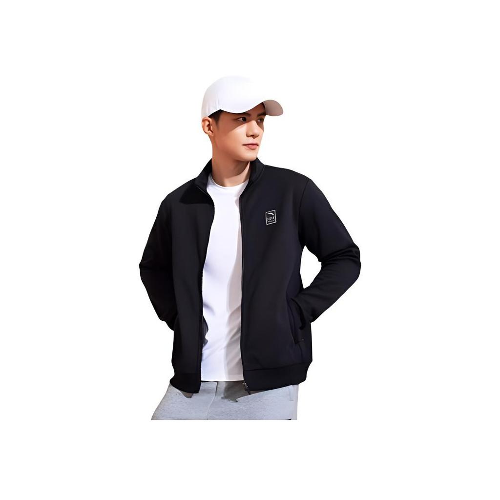 Anta Sports Training Series Solid Color Logo Print Stand Collar Zip-Up Long Sleeve Jacket Men Jacket 152237705-3