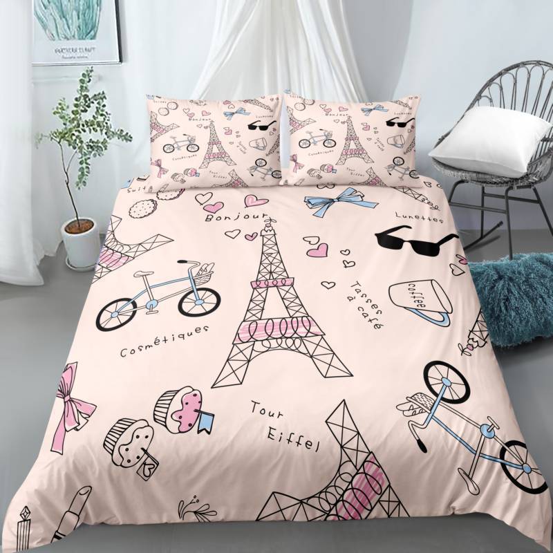 3D Digital Printing Quilt Set Three-Piece British Retro Style