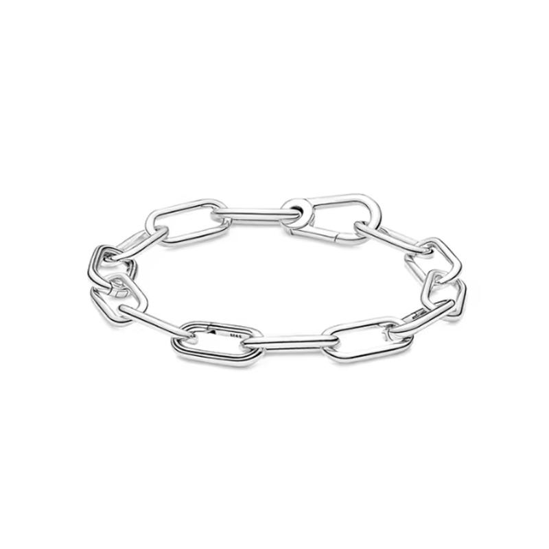 925 Silver Original 17-21CM Pearl Heart-Shaped Hard Ring Square Buckle Round Bracelet Fit for DIY Mini Birthday Jewelry Gifts