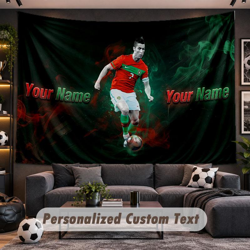 Tapeçaria de Parede com Nome Personalizado Padrão Cristiano Ronaldo Tecido Impresso Personalizado Decoração de Parede