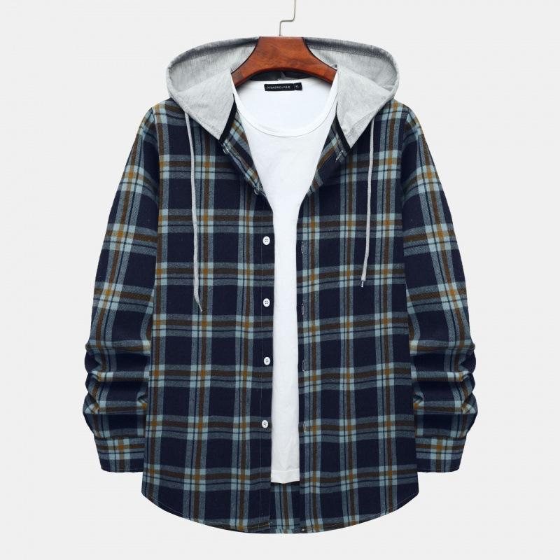 

Men s Cardigan Hooded Plaid Shirt Plus Size Casual Hooded Shirt XS
