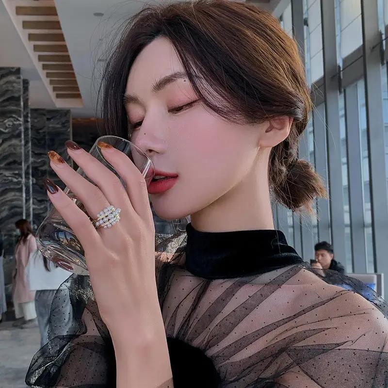 2025 New Exquisite Pearl Zircon Gold Color Open Rings Wedding Party Women's Fashion Zircon Luxury Finger Accessories for Girls