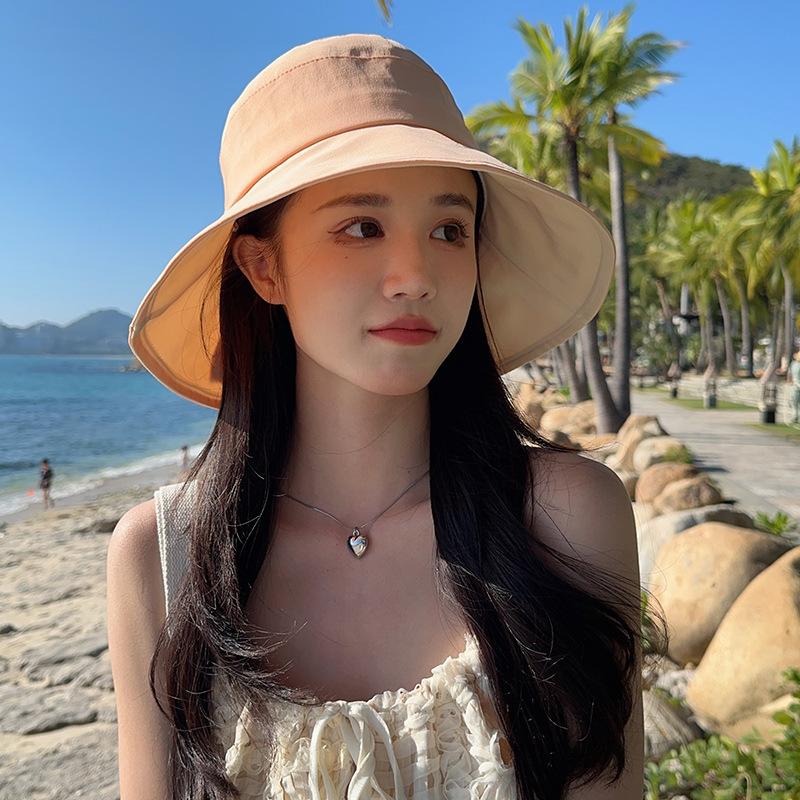 Bucket hat versatile casual sun hat women's big eaves to cover the face and show the face small sun protection UV protection sun hat