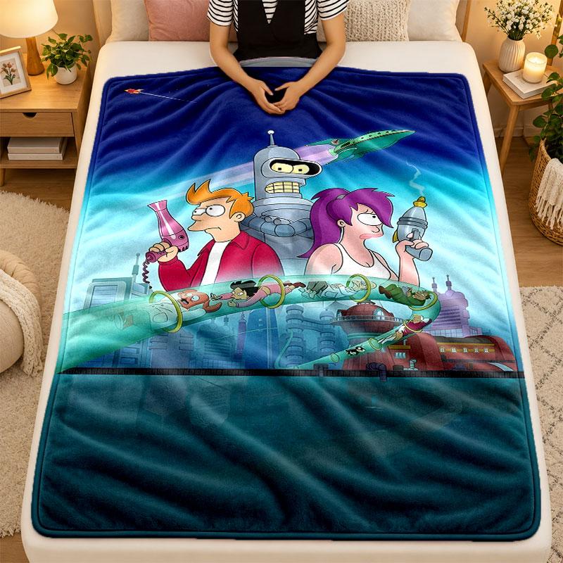 Flannel BlanketFuturama Warm Soft Throw Blanket for Indoor Sofa Bed Living Room Use