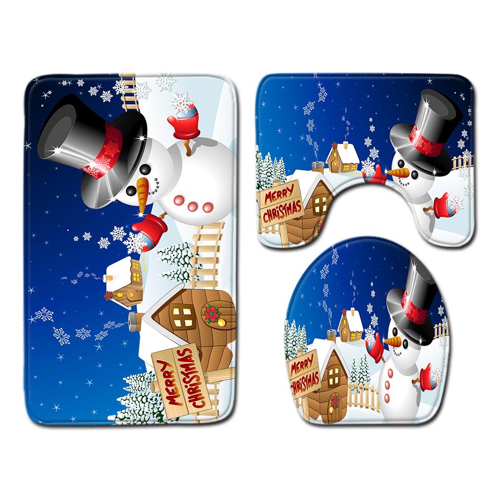 Christmas Bathroom Floor Mat Toilet Three-Piece Set