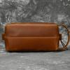 Genuine Leather Toiletry Bag Men Women Vintage Crazy Horse Travel Pouch With Cotton-Polyester Lining