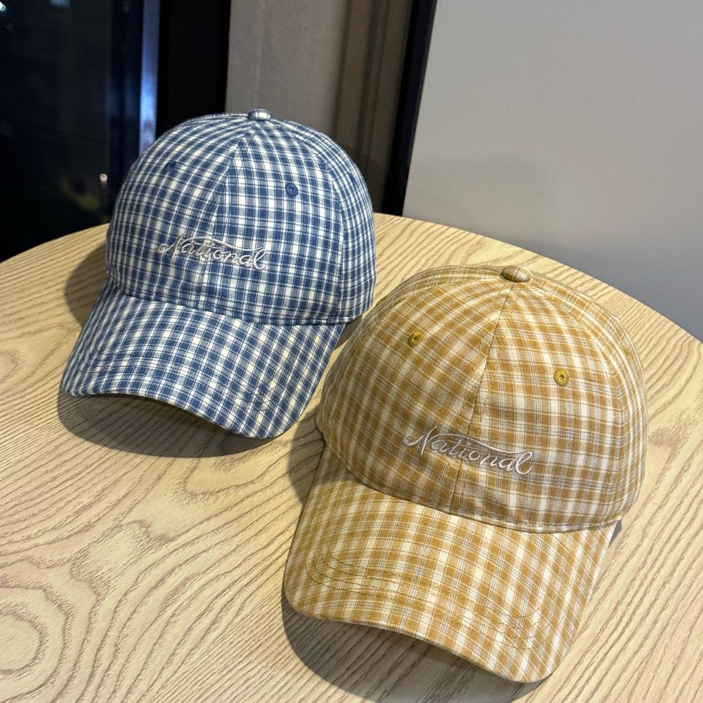 Spring and summer small fresh plaid baseball cap female face small letters embroidery versatile casual cap tide