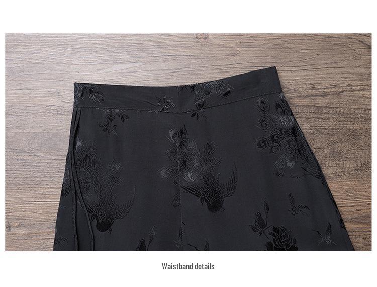 Women's Ethnic Style Wide-Leg Pants: Draped, Embroidered Waist, Retro Casual Design