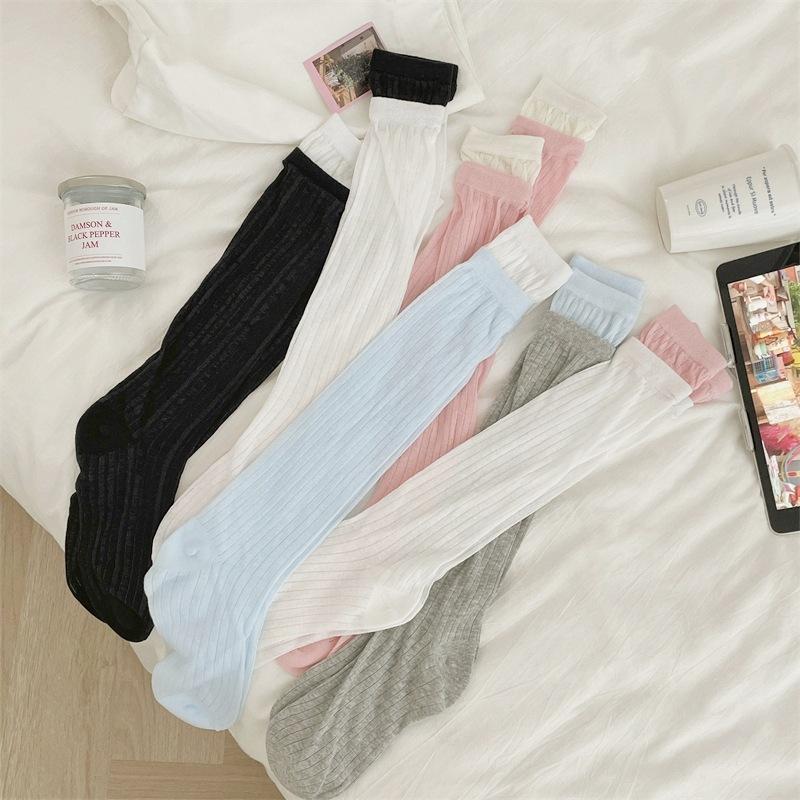 Summer Thin, Color-blocked, Patchwork Socks for Women, Two Pairs of Fake Calf Socks