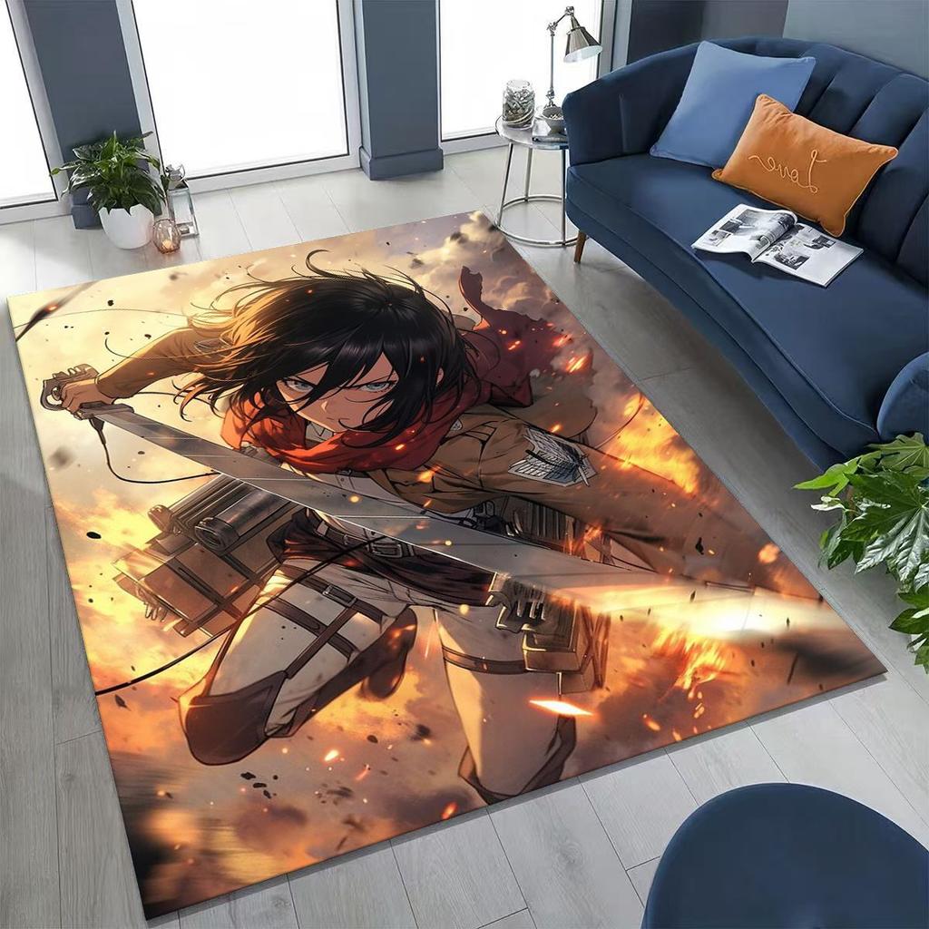 2026 New Anime Attack on Titan Eren Mikasa Cartoon Rug for Bedroom Living Room Sofa Home Doormat Decor,Kids Non-slip Floor Mat
