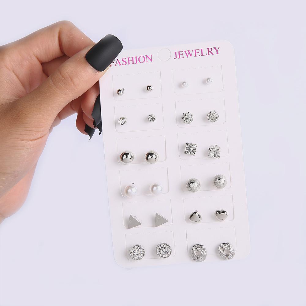Earrings, Fashion Pearl Sparkling Diamond Zircon 12 Pairs Combination Set Earrings