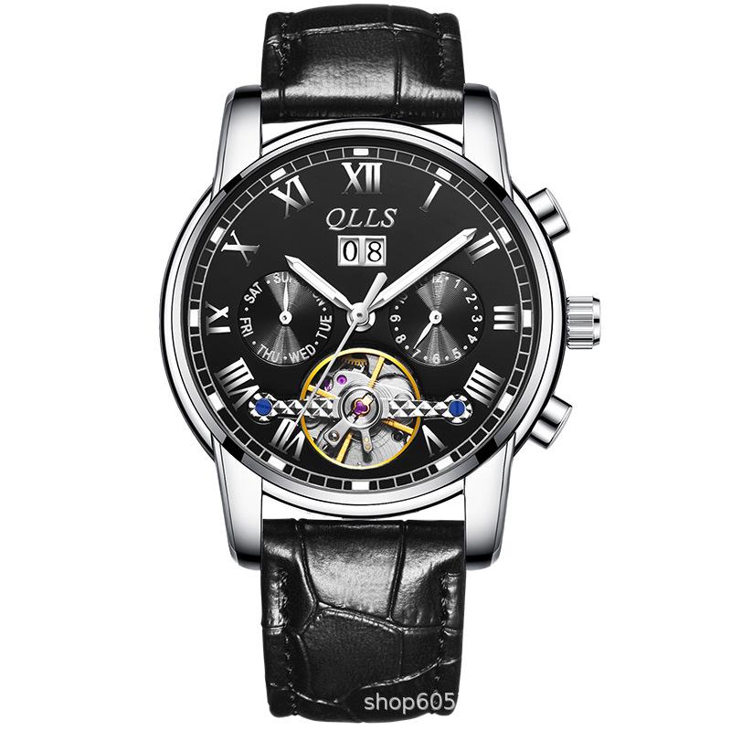 QLLS Men's Fashion Automatic Luminous Waterproof Skeleton Wristwatch - Business Casual Style