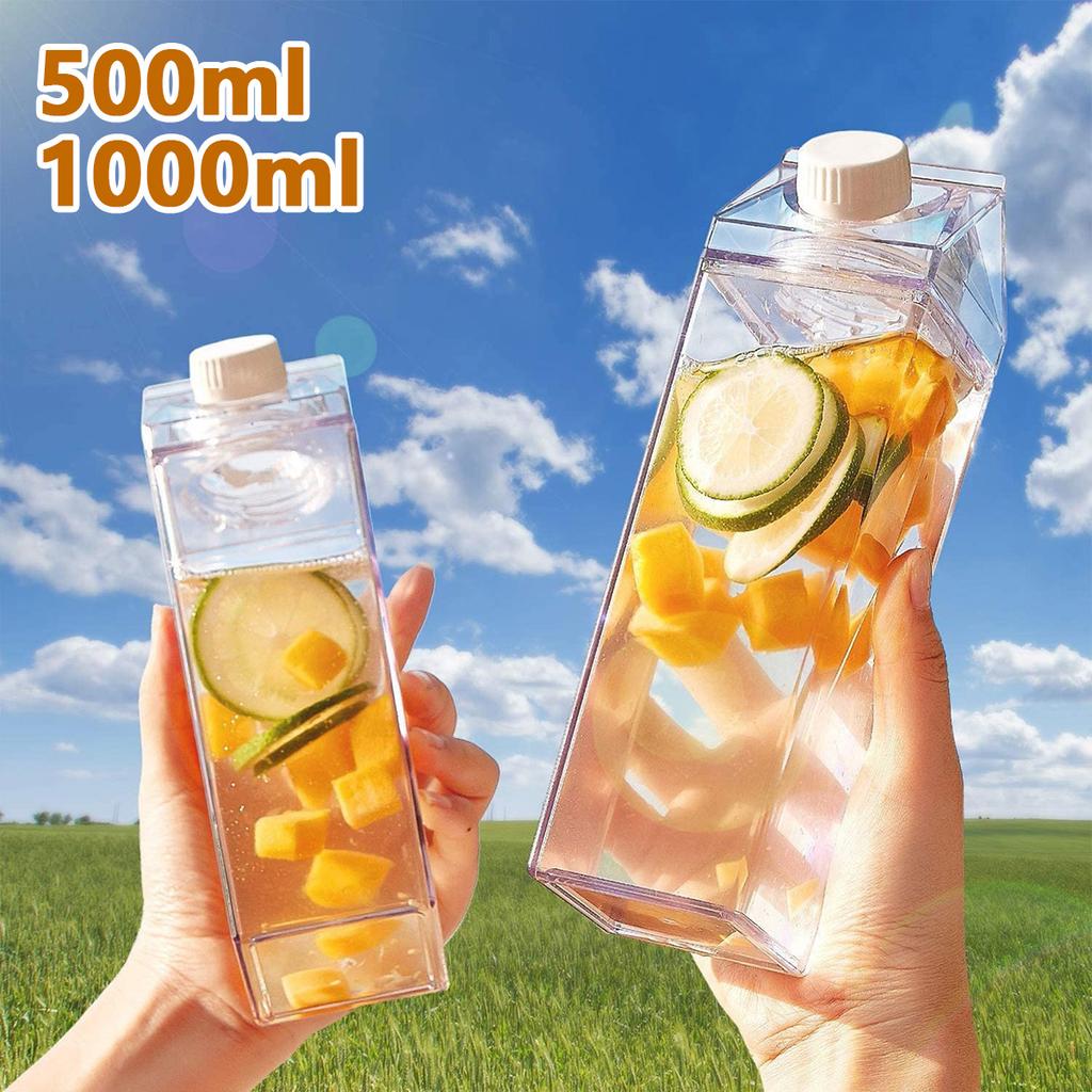 500/1000ML Clear Milk Carton Box Transparent Water Gym Bottle Reusable Juice Sport Leakproof Cup Drinking Outdoor Camping 2025