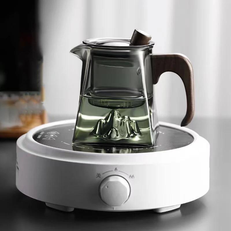 500ML Glass Teapot with Infuser Wood Handle Heated Resistant Kung Fu Tea Kettle with Lid Transparent Glass Puer Tea Pot Teaware