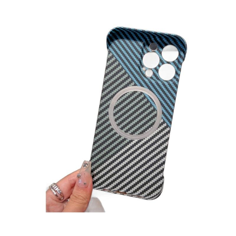 Carbon Fiber Texture Is Suitable for Apple 14promax Phone Cases, Iphone13 Anti-drop 12 Borderless Magnetic Protective Cases