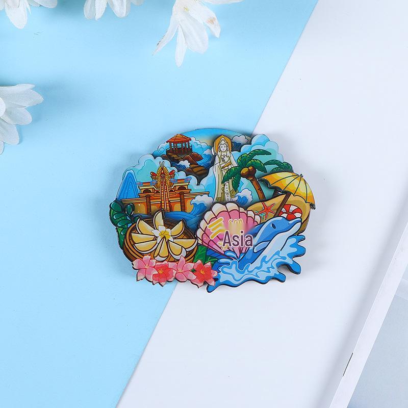 National City Scenic Cartoon Holz-Epoxid-Kühlschrankmagnet