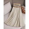 Women's A-Line Maxi Skirt Elegant Solid Color Flared Umbrella Hem with Multiple Vertical Pleats Skirt(Belt Included)