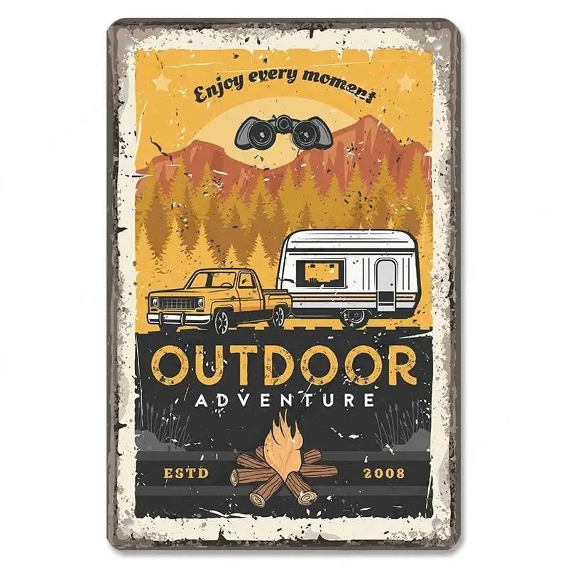 Camping  Adventure Plaques VintageMetal Tin Signs Plate Mountain Trip Campervan Tours Room Gym Sign Posters Wall Decor Travel