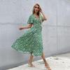 Women Floral Printed Bandage Casual Dress Green Beach Leisure Butterfly Sleeve Summer Ladies Female Dress